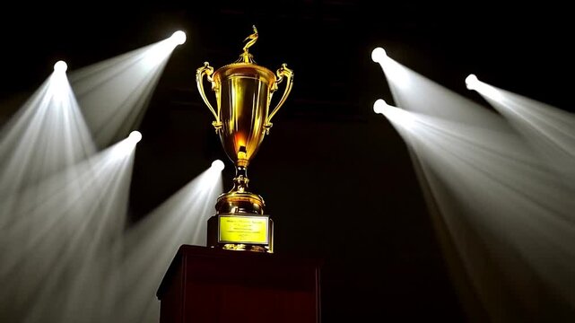 Golden trophy under spotlight