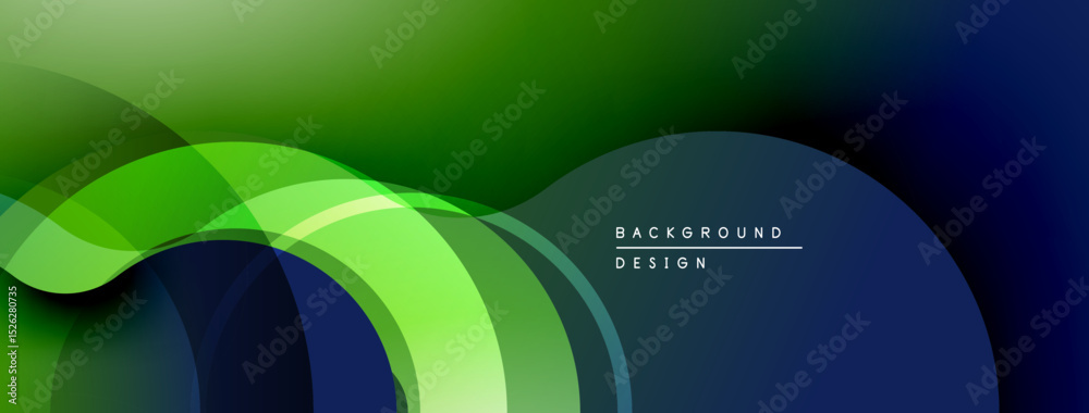 Poster Abstract green waves, dynamic curves, modern design. Gradient shades create depth, smooth transitions, visual flow. Background element.