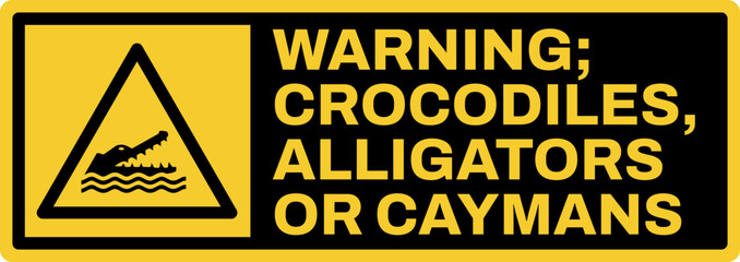 Fototapeta premium warning safety signs v3 uppercase text_warning ; crocodiles, alligators or caymans landscape size 1/2 a4,a3,a2,a1 