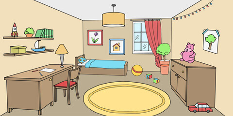 Children room graphic color home interior sketch illustration vector 