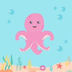 Cute Octopus Cartoon Vector