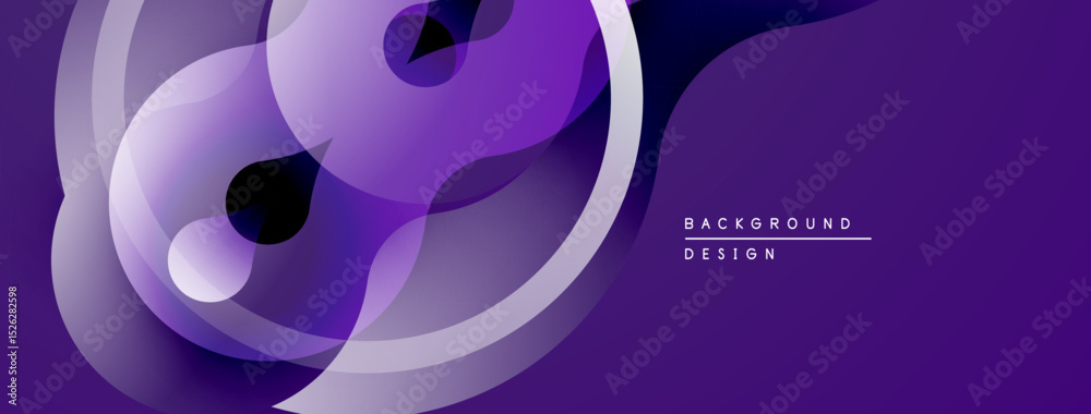 Fototapete Abstract purple design features overlapping translucent shapes. Smooth gradients create dynamic visual effect. Modern background texture.