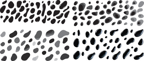 Abstract Vector Black Ink Drops, Isolated on White Background.