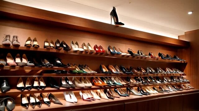 High heels display in shoe store