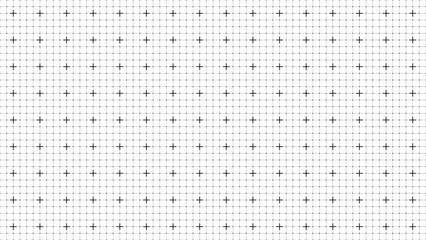 Technical grid pattern with black cross markers on white background, square layout with precision lines and cells, engineering graph paper texture, seamless minimalist schematic design