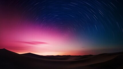 Fototapeta premium Long exposure night photography of a desert with stars in motion, artistic and vivid