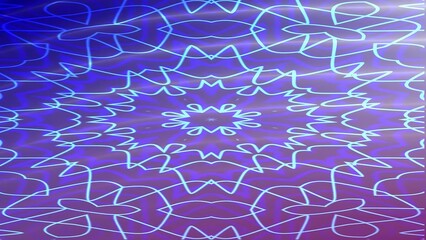 Abstract kaleidoscope pattern with symmetrical shapes and glowing lines on a vibrant gradient background, creating a mesmerizing effect