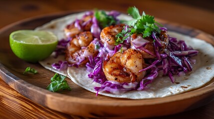 Grilled Shrimp Tacos with Purple Cabbage Slaw and Lime