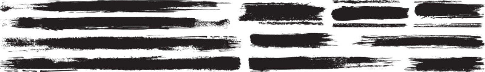 Grunge Brush Strokes Vector Set on White Background.