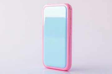 Pink smartphone showing blue screen on white background with reflection, ideal for showcasing apps or websites