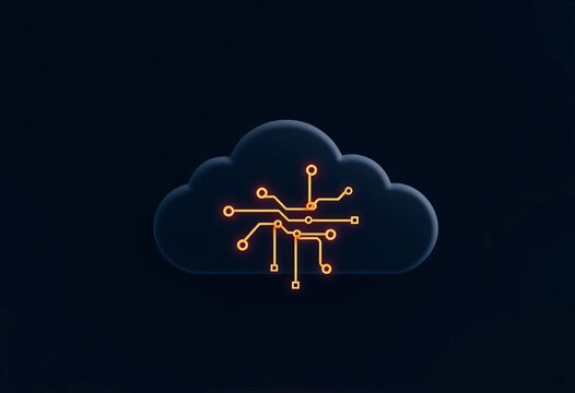 Dark, stylized cloud icon with data streams, minimalist design for web UI,  web,  computing