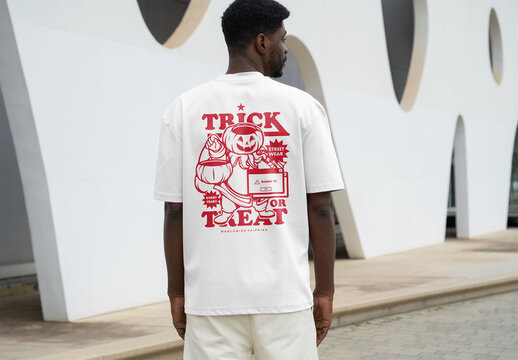 Mockup Of Man Dressed In Customizable T-Shirt, Rear View