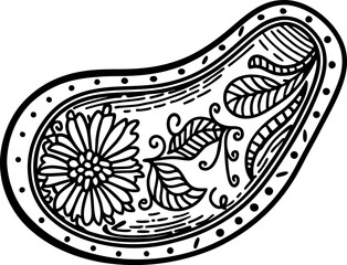 Intricate floral paisley pattern with detailed leaves and flower, traditional decorative ornamental motif design