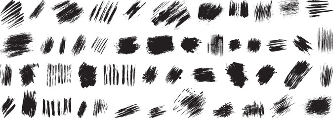 Grunge Brush Strokes Vector Set Isolated on White