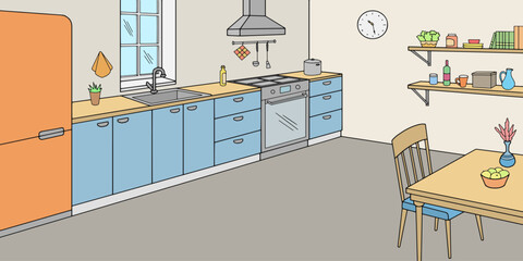 Kitchen room graphic color home interior sketch illustration vector 