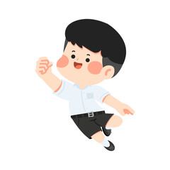 Illustration of Happy Boy Jumping in School Uniform