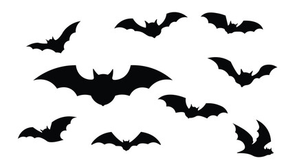 Obraz premium Flying Bat Silhouettes Isolated on White – Halloween or Night Wildlife Concept