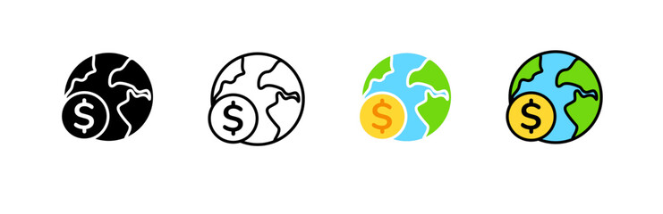 Icon displays various designs of global money exchange, highlighting different styles of currency.
