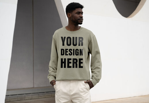 Mockup Of Man Dressed In Customizable Long Sleeved Top