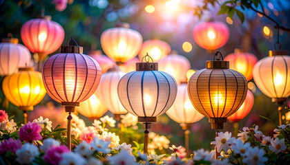 Enchanting Still Life Photography of Colorful Paper Lanterns at Dusk