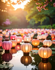Artistic Photography of Pastel Paper Lanterns Reflected in Water