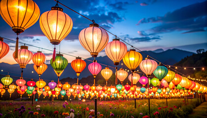 Enchanting Still Life of Illuminated Lanterns at Festival Event