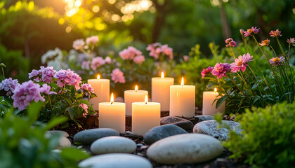 Serene Garden Ritual Evoking Peaceful Still Life Moments at Dusk