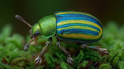 Fototapeta premium Vibrant Jewel Beetle on Moss: A Macro Photography Masterpiece