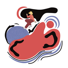 Illustration of a person in search. Minimalist illustration. Spots. Ldina. White-haired person