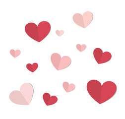Scattered Paper Cut Hearts – Valentine Love Icons on White Background