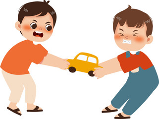 boy disputing a car toy