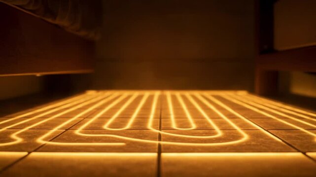 Heated floor system with illuminated tubing in modern interior  