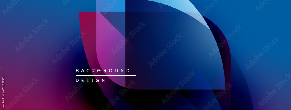 Poster Abstract background features vibrant blue, purple gradients. Overlapping shapes create dynamic visual effect. Modern design elements present.