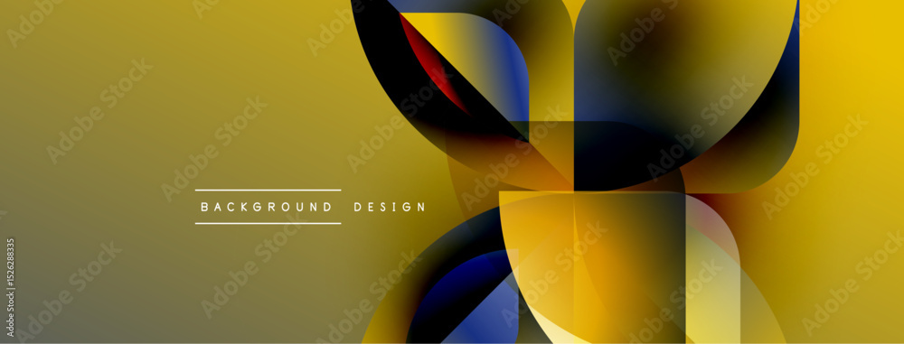 Aufkleber Abstract design features overlapping colorful shapes. Gradient yellow background provides contrast, modern aesthetic. Text reads background design.