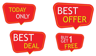 Red Promotional Labels Set – Today Only, Best Deal, Buy 1 Get 1 Free Tags Isolated on Transparent Background