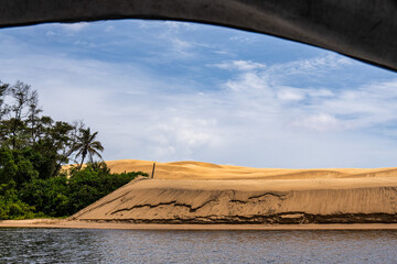 Dunes and lagoons of Vassouras, Lencois Maranhenses, Barreirinhas, Brazil. White sand dunes with...