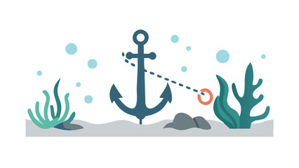 Naklejka premium Colorful underwater scene with an anchor and vibrant sea plants showcasing marine life and oceanic beauty