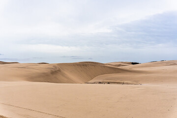 Dunes and lagoons of Atins, Lencois Maranhenses, Barreirinhas, Brazil. White sand dunes with pools of fresh water