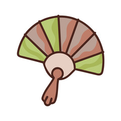 Obraz premium Decorative hand fan with colorful patterns designed for cultural events or home decoration