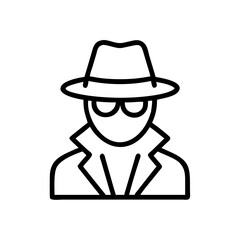 Mysterious figure in a hat and coat depicted in a minimalist style, representing secrecy and intrigue