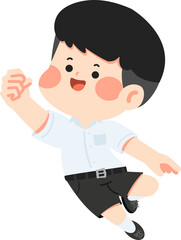 Illustration of Happy Boy Jumping in School Uniform student
