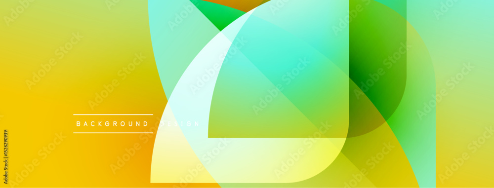 Poster Abstract vibrant background. Overlapping shapes create dynamic gradient effect. Yellow, green hues dominate composition. Modern design element.