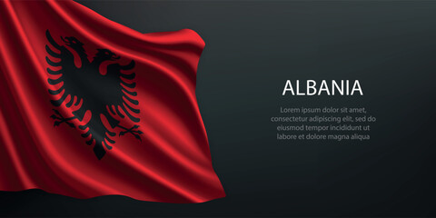 Albania national flag waving on dark background
