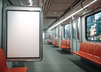 blank poster on a subway train wall mockup