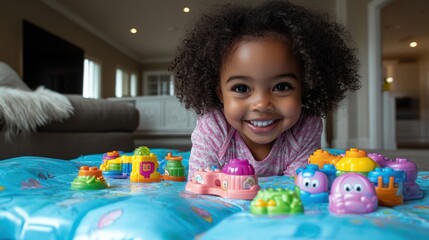 Child playing with colorful toys