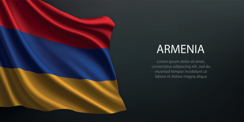 Armenia national flag waving on dark background