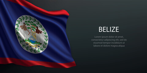 Belize national flag waving on dark background