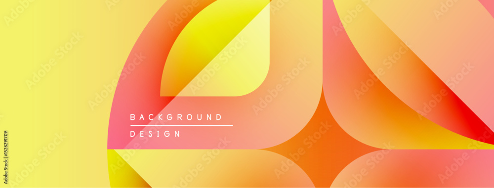 Fototapete Abstract background features overlapping colorful shapes. Gradient hues blend yellow, orange, red creating dynamic visual effect. Modern design element.