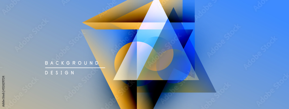 Poster Abstract geometric shapes overlap. Blue, gold hues create modern background design. Soft gradients add depth, visual interest.