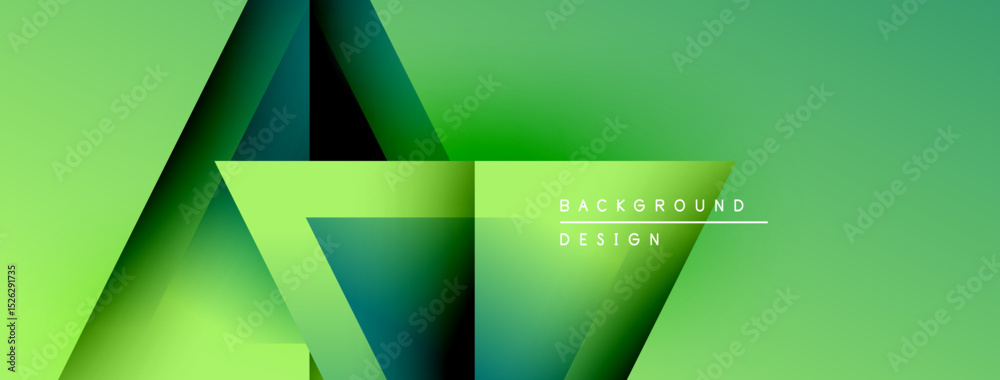 Fototapete Abstract geometric shapes overlap, creating vibrant green gradient background. Modern design elements suggest depth, texture, visual interest.